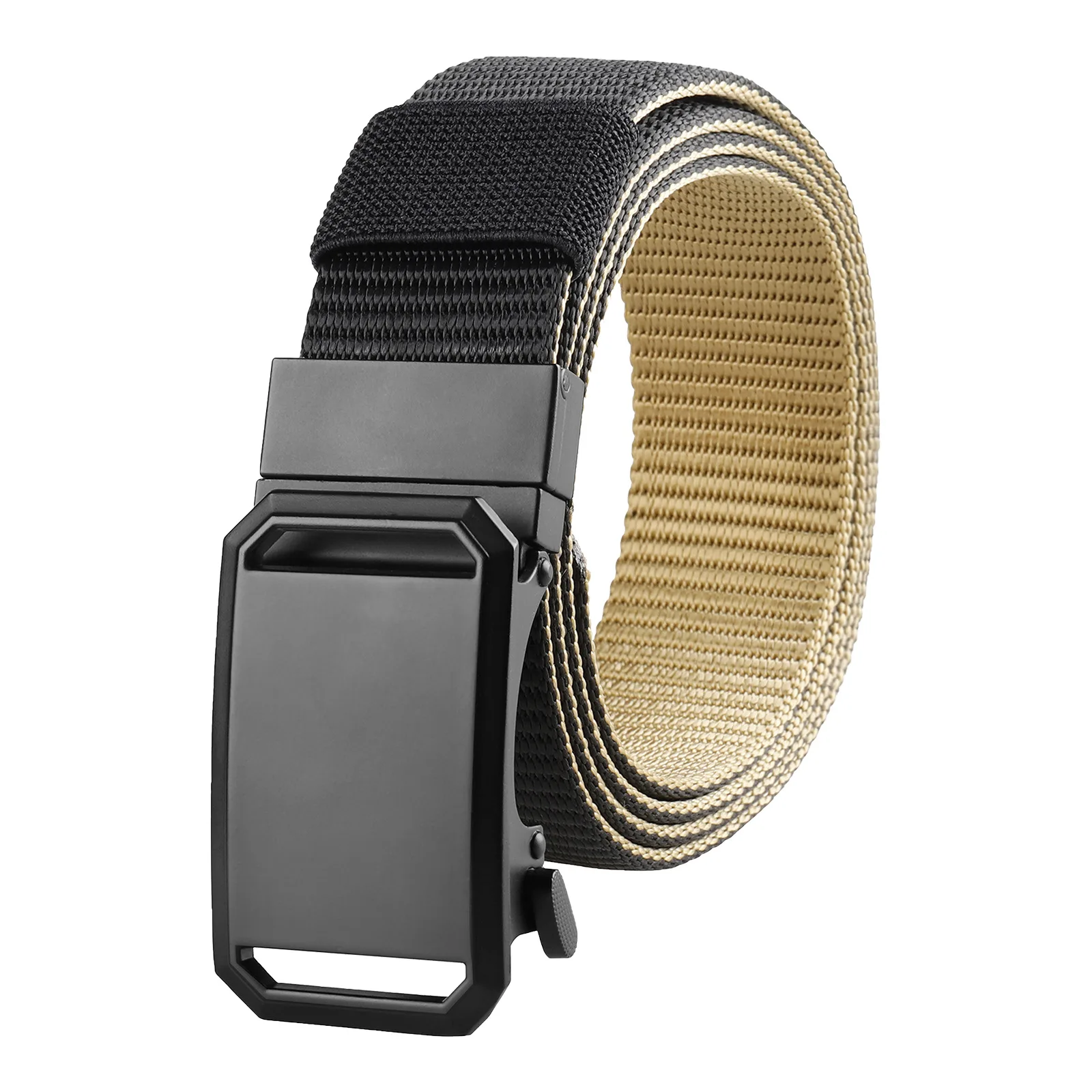 Nylon Canvas Strap Swivel Buckle Waist Belt Black Grey Khaki Two Tone Multicolor Travel Daily Outfit Smart Trendy Charm