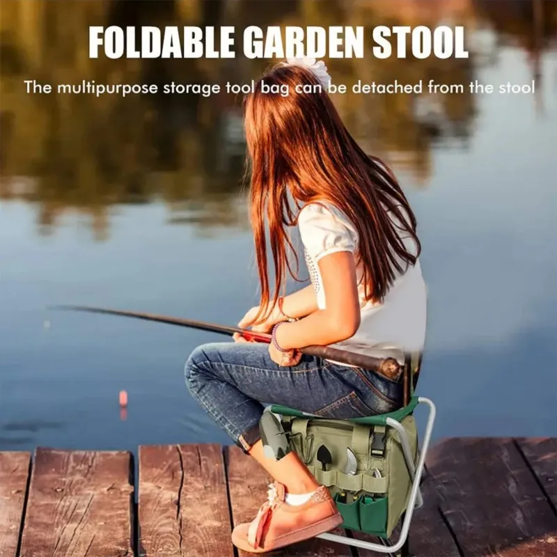 N96R Garden Tool Set Including One Folding Stool And Tool Bag(Tools Not Included)
