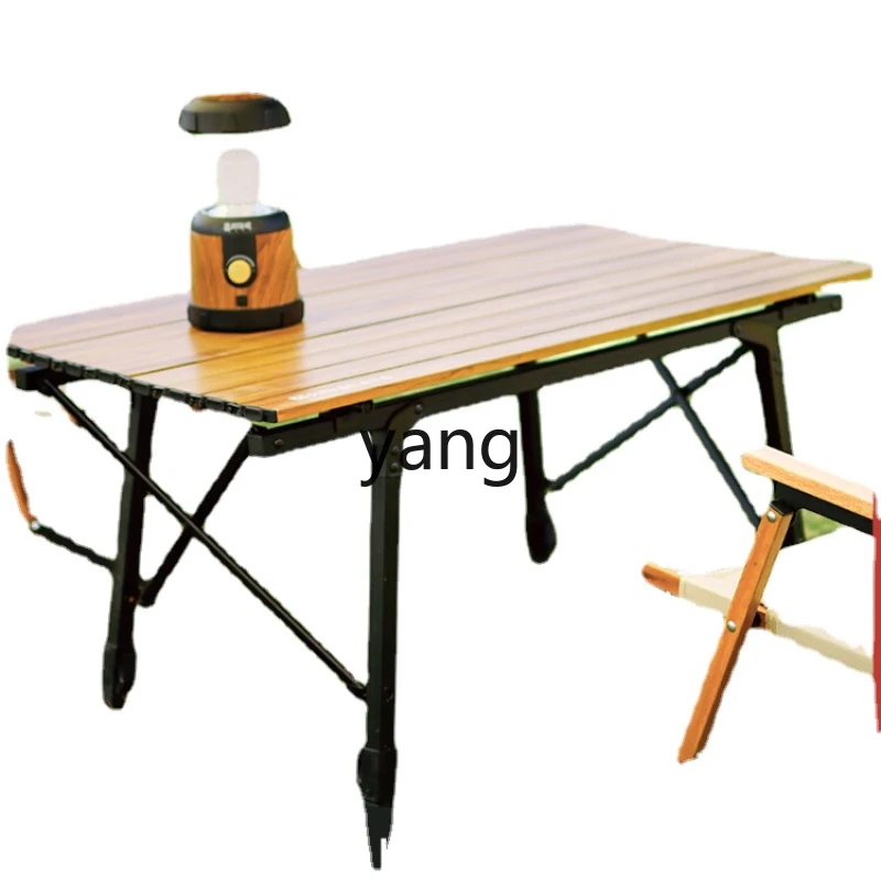 Yjq Retractable Folding Outdoor Camping Barbecue round Picnic Table Portable Egg Roll Aluminum Alloy Table