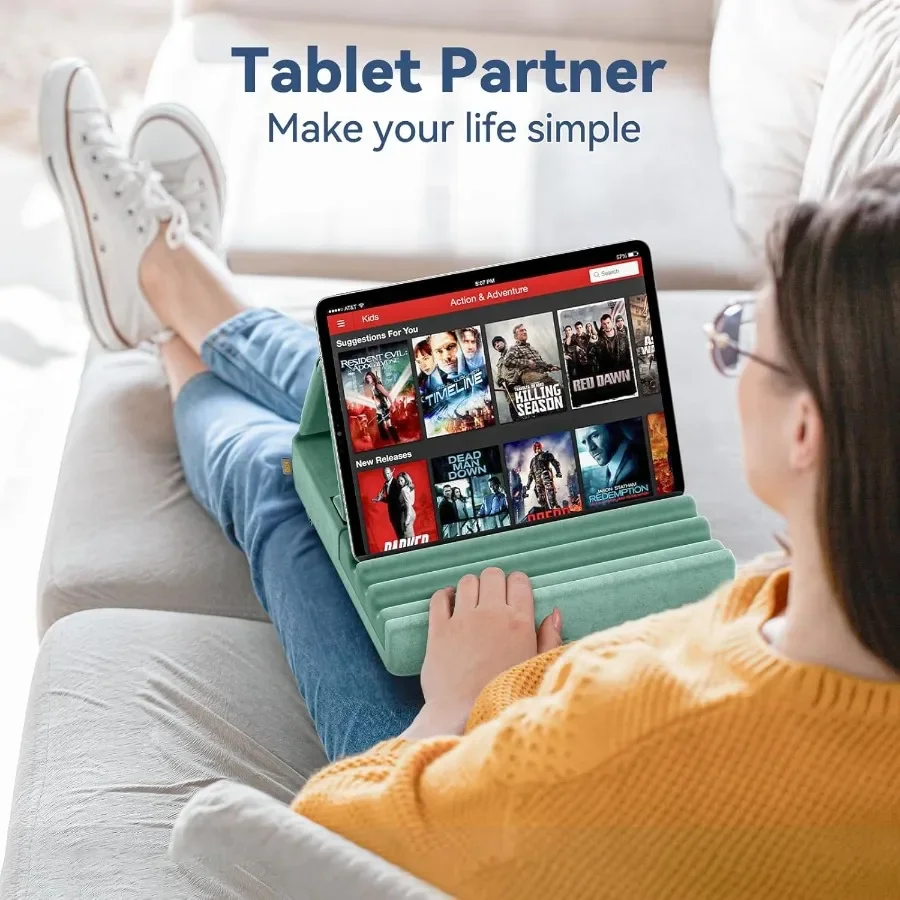 حامل وسادة للكمبيوتر اللوحي، حامل iPad قابل للطي لسرير اللفة والمكتب، قاعدة ناعمة للكمبيوتر اللوحي مع حامل قلم الجيب المتوافق مع iPa