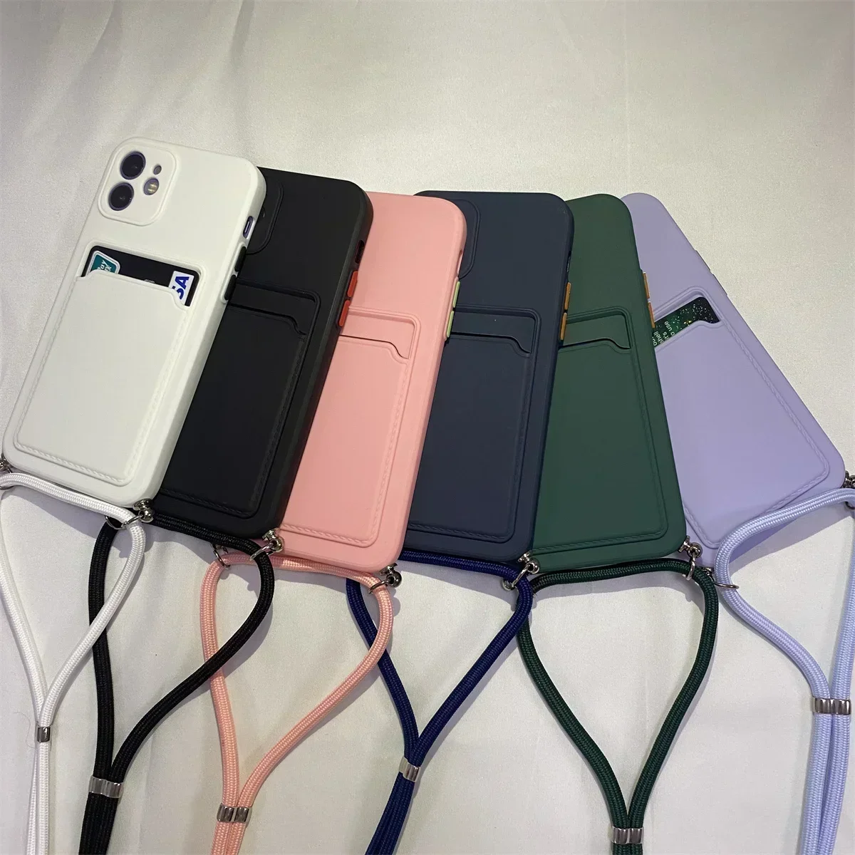 Luxury Candy Lanyard Card Slot Silicone Phone Case For Xiaomi Redmi Note 13 Pro 4g 5g 13Pro Plus Necklace Strap Cover