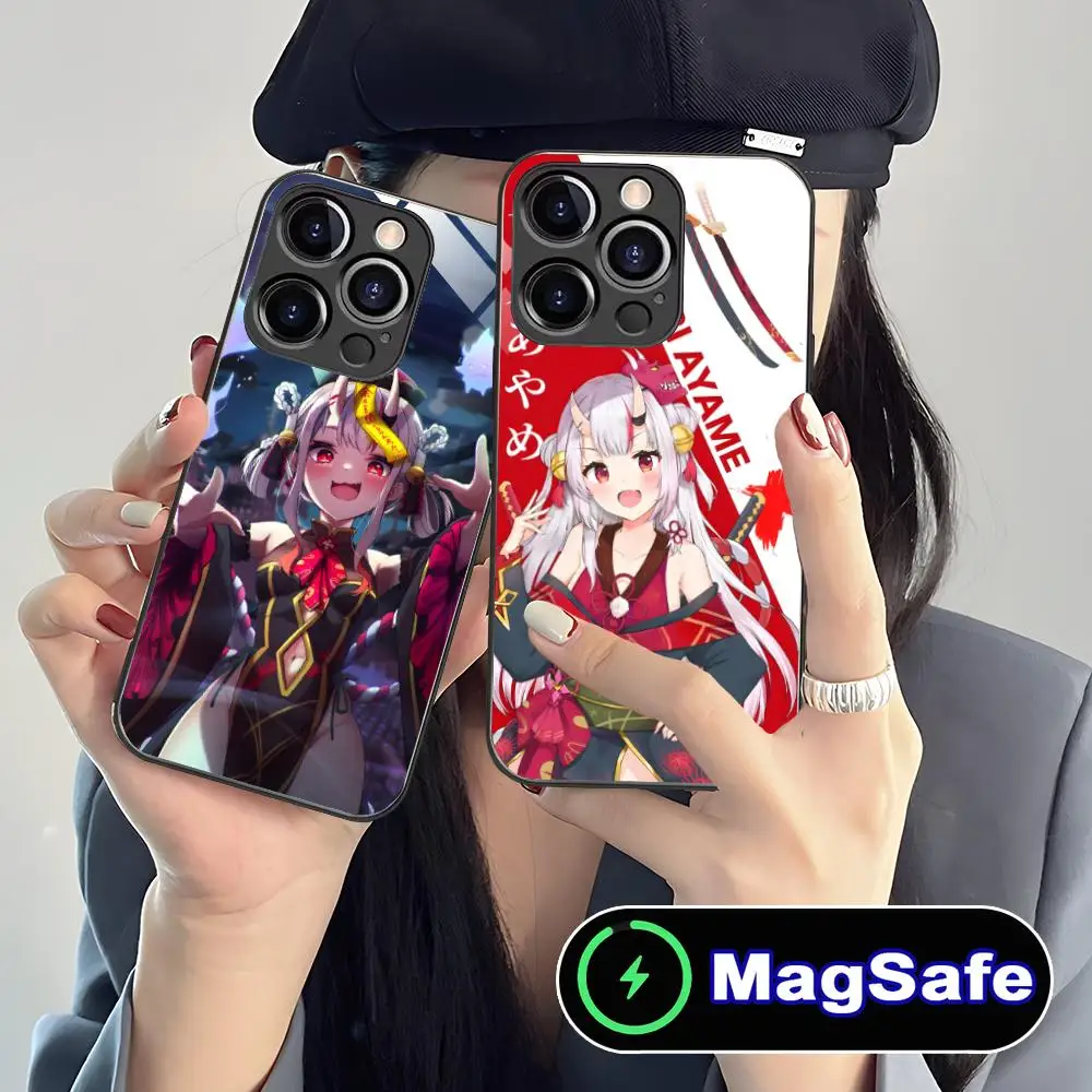 

Чехол Holo Nakiri Ayame для iPhone 17 16 15 14 13 12 11 Air Pro Max Plus Mini MagSafe, стеклянный, цветной