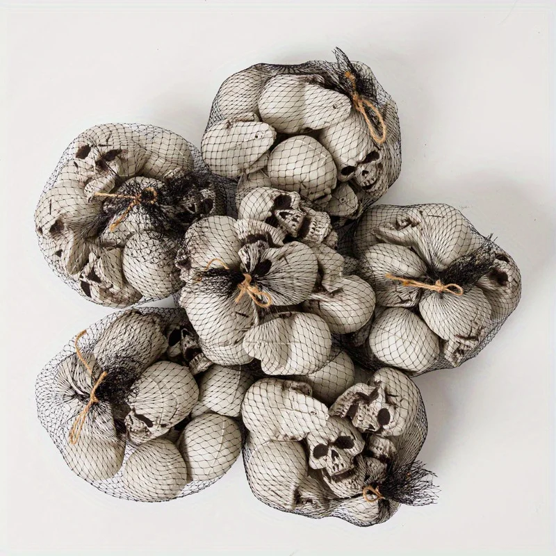 10 قطع من رؤوس جمجمة بلاستيكية واقعية صغيرة: عظام مخططة، متينة مرحة. لا حاجة للكهرباء لجميع القديسين/الجزء المخيف/الموضوع #6