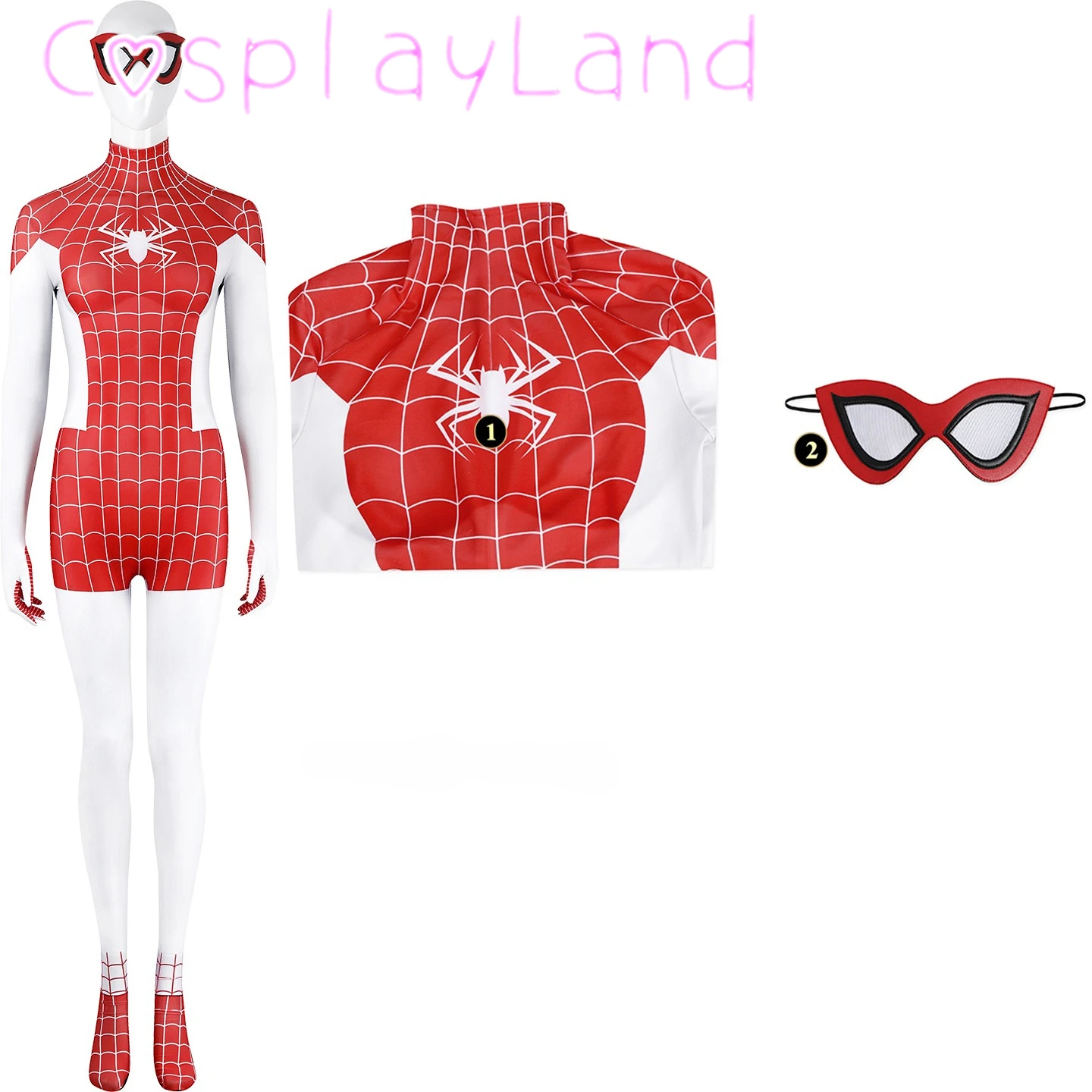 

Mary Jane Watson Jumpsuit MJ Cosplay Costume Christmas Halloween Costumes Comic Con Suit Print Red Zentai Bodysuit Mask