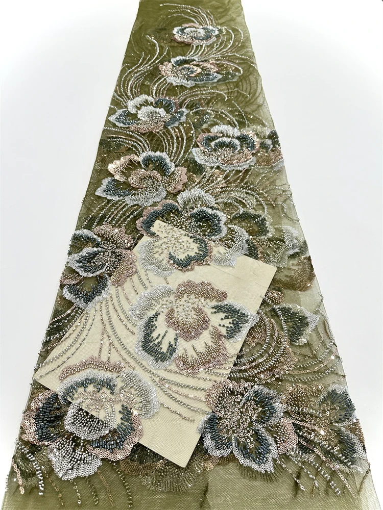 

Роскошная африканская кружевная ткань с блестками и бисером, 2024, высокое качество, нигерийская свадебная вышивка для жениха, французское тюлевое вечернее платье