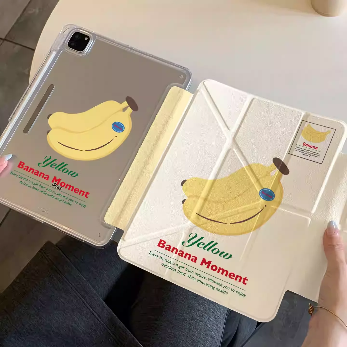 Ins Yellow Banana Label Table Case For iPad Pro 11 12.9 13 M2 M3 M4 M5 Shell 8.3 9.7 10.2 5/6/7/8/9/10/11th Air 3 4 5 6 7 Cover
