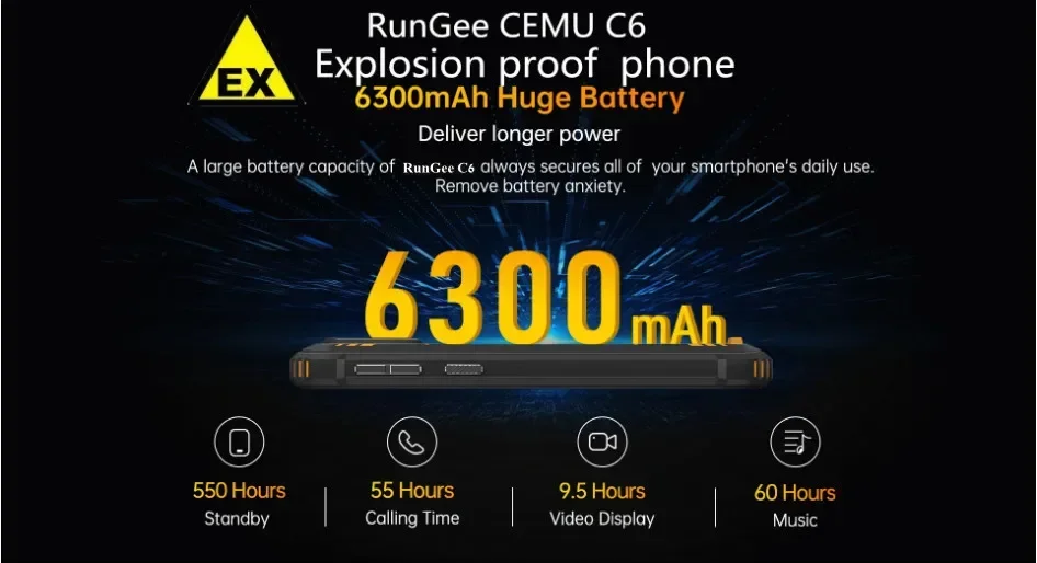 Explosion proof RunGee C6 Rugged Smartphone 5.93" HD 4G/6G+128G/256G 6300 mAh Android 14  Octa Core