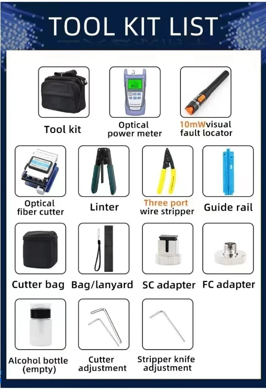 Imagem -05 - Ftth Tool Conjunto Bolsa Incluindo Stripper Cutelo Power Meter Vfl e Outros Equipamentos de Fibra Óptica Alta Qualidade