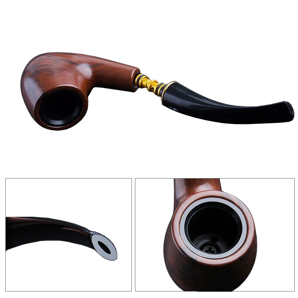 Potable Retro Wooden Tobacco Pipe Resin Bent Pipe Smoking Filter Herb Grinder Handheld Smoke Pipe Men Gadget Cigarette Accessory