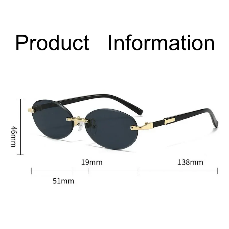 New Frameless Cut Edge Oval Small Frame Fashionable Sunglasses Retro Metal High-end UV Resistant Glasses UV400 Shades Eyewear