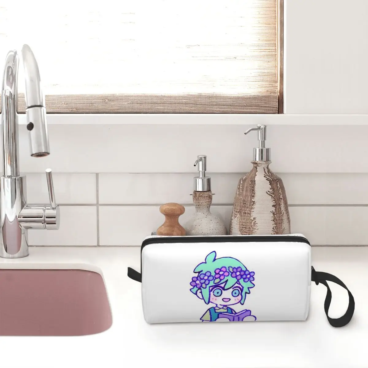 Cute Basil Omori Emote Makeup Bag Cosmetic Organizer Toiletry Cosmetic Bag for Women Beauty Travel Pencil Case