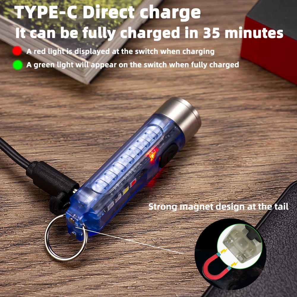 MINI Keychain Flashlight Rechargeable Lamp Super Bright Torch with Magnet Camping Uv Light Powerful Portable Lighting Lights