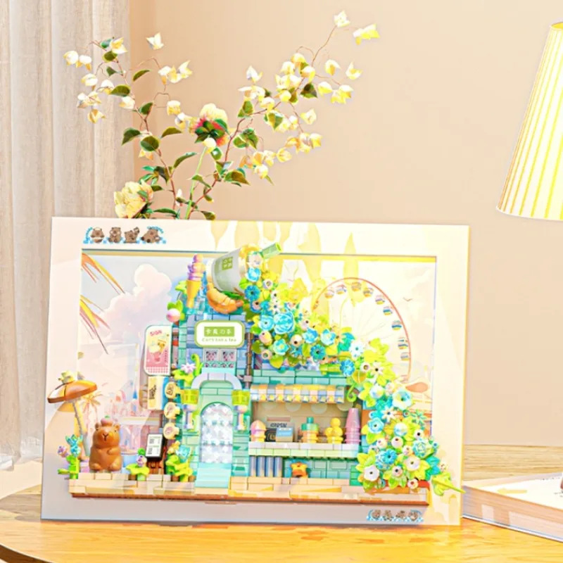 Capybara Building Block แม่เหล็กกรอบรูปประกอบของเล่นดอกไม้งานแต่งงาน Shop โบสถ์ชุดตกแต่งบ้านของขวัญ
