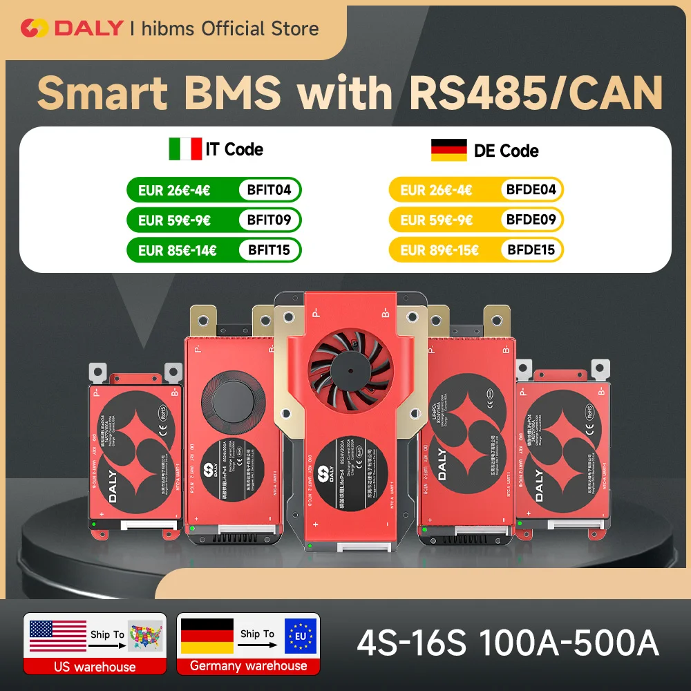 

Daly Smart BMS 4S Lifepo4 12V 8S 24V 16S 48V 100A 150A 200A 250A 300A BMS CANBUS RS485 3.2V Li-ion 3.7V Battery Protective Board