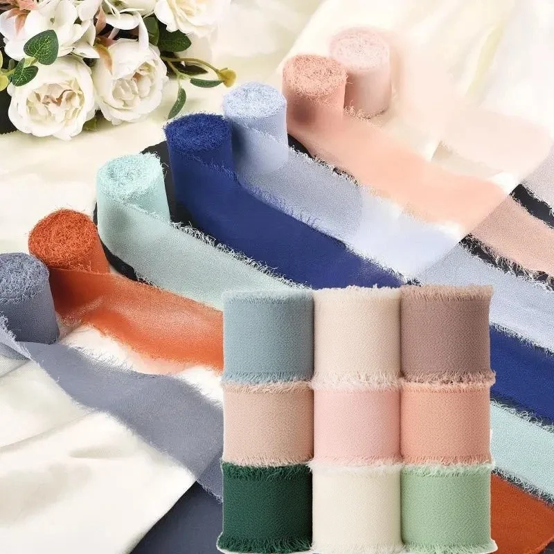 1-3 rollos de cintas de gasa, cinta deshilachada de 15 metros, cinta de seda de gasa, cinta con borde deshilachado para manualidades, envoltorios de regalos, decoración de boda