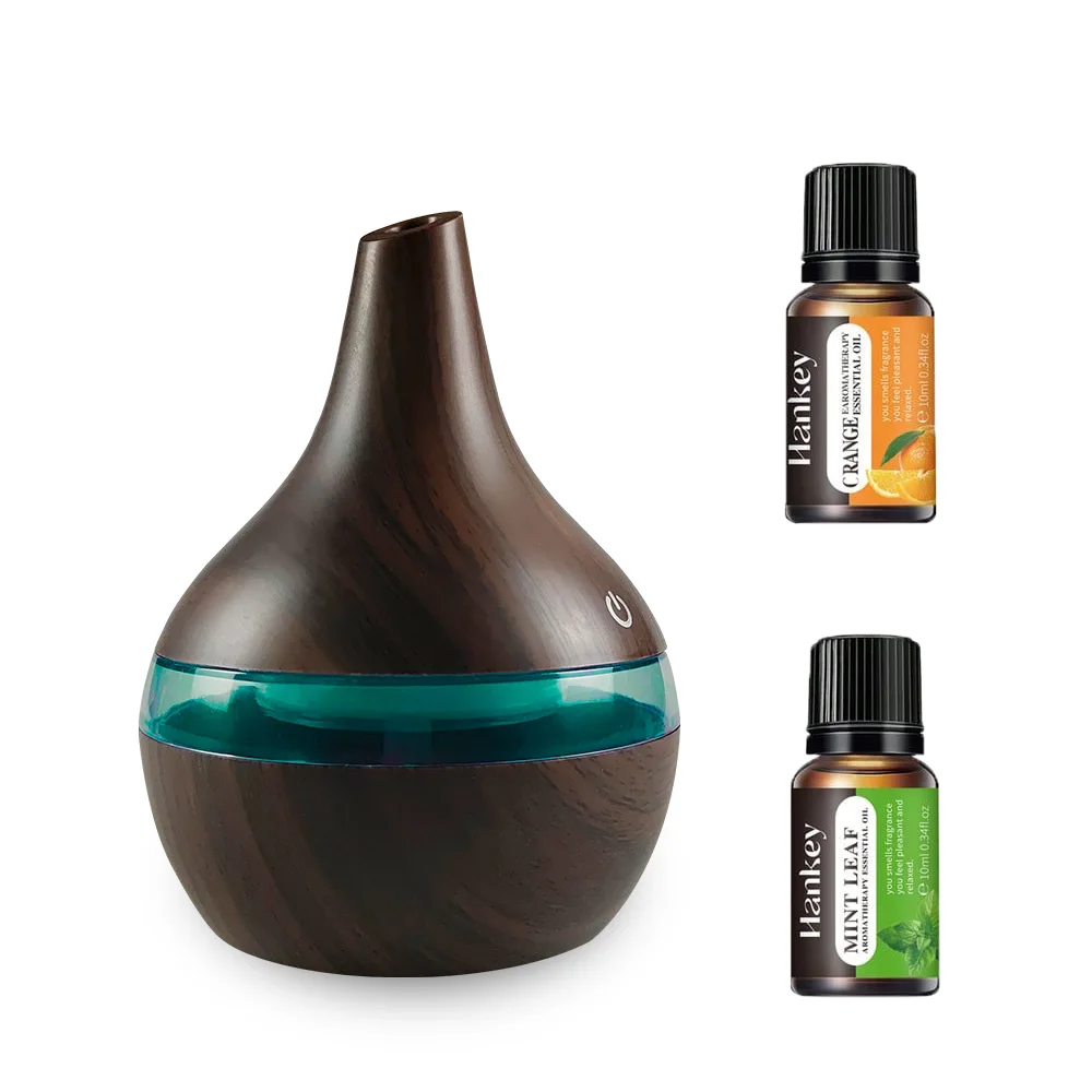 

300ml Compact Wooden Humidifier for Desk USB-Powered Travel Diffuser with 2 Essential Oils Perfect for Small Rooms Office Dorm