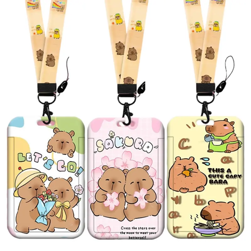 Cartoon capybara Credential Badge Holder Kawaii Card Holders Student Campus Lanyard Cards Holder Neck Straps For children Gift