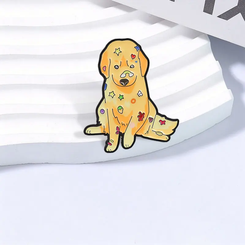 Cute Playful Golden Retriever Badge Enamel Pins Cute Sweet Colorful Stars Hearts Flowers Dog Brooch Accessory for Pet Dog Lovers 2