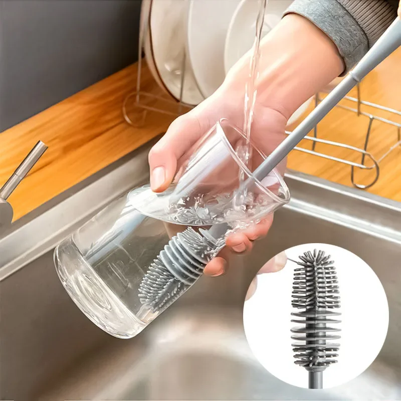 

Silicone Bottle Cleaning Brush with Long Handle 13" Water Bottle Cleaner Sponge for Glassware Cups Perfect for Smaller Diameter