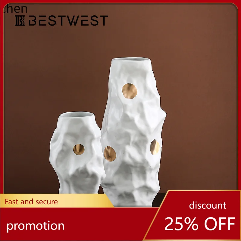 

HXL Home gold Dot Pattern Irregular Ceramic Vase Exhibition Hall Soft Decoration