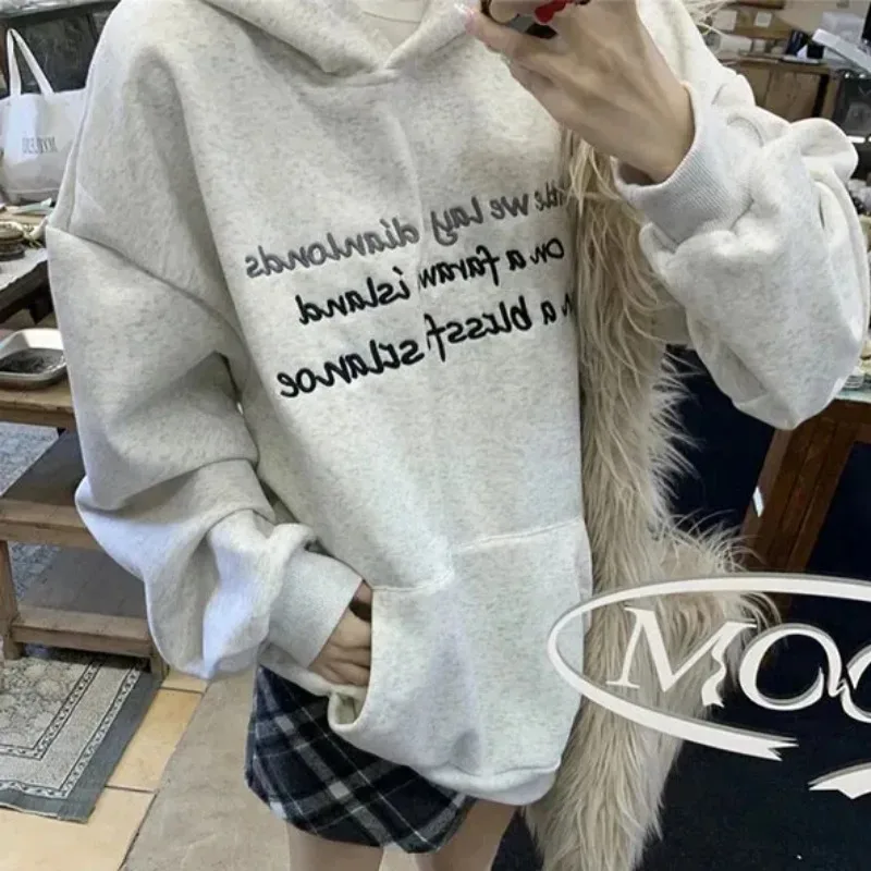 النمط الأمريكي مقنعين البلوز الخريف الشتاء العلامة التجارية الجديدة العصرية الرجعية تنوعا بالإضافة إلى المخملية سميكة فضفاضة