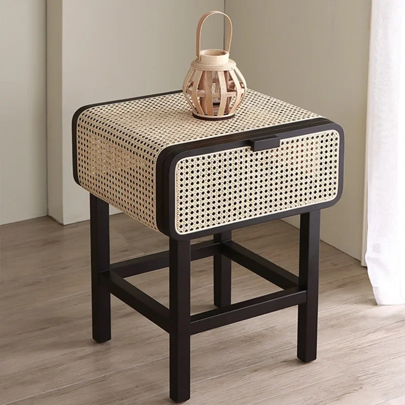 solid wood rattan bedside table Nordic simple modern small cabinet homestay retro style bedroom locker wholesale