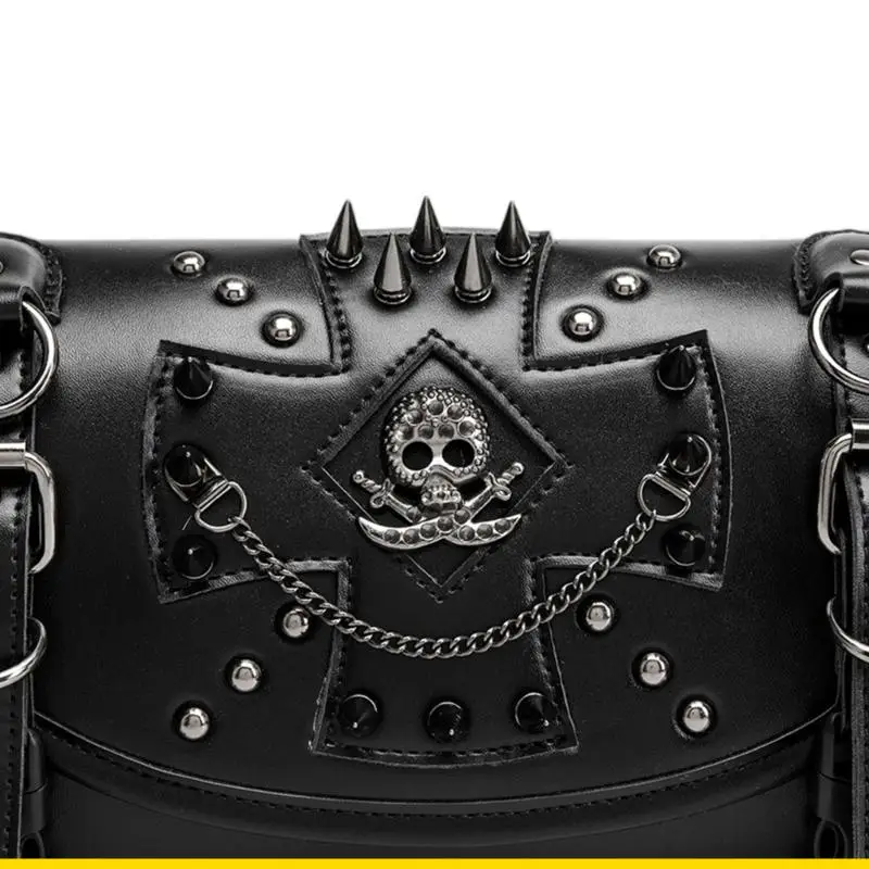 SZCH Retro Punk Rivets Motorcycle Handlebar Bag Leather Waterproof Bag for Bike