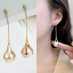 New Long Pearl Earrings for Women Tassel Earrings Simulated Pearl Pendants Dangle Earrings Korean Fashion aretes de mujer