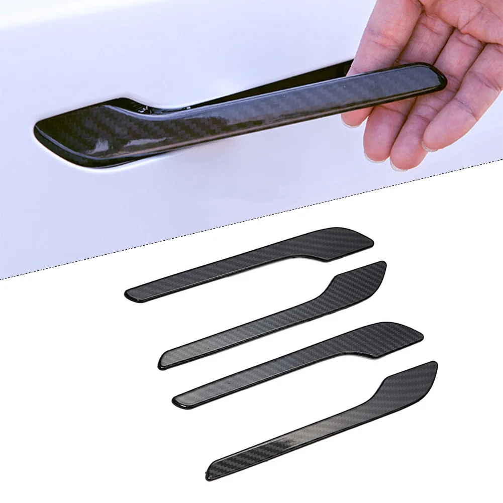 

Набор из 4 наклеек-накладок на ручки дверей автомобиля, защитные накладки на двери, комплект декоративных накладок для Tesla Model 3/Y, глянцевые, из углеродного волокна, внешние аксессуары