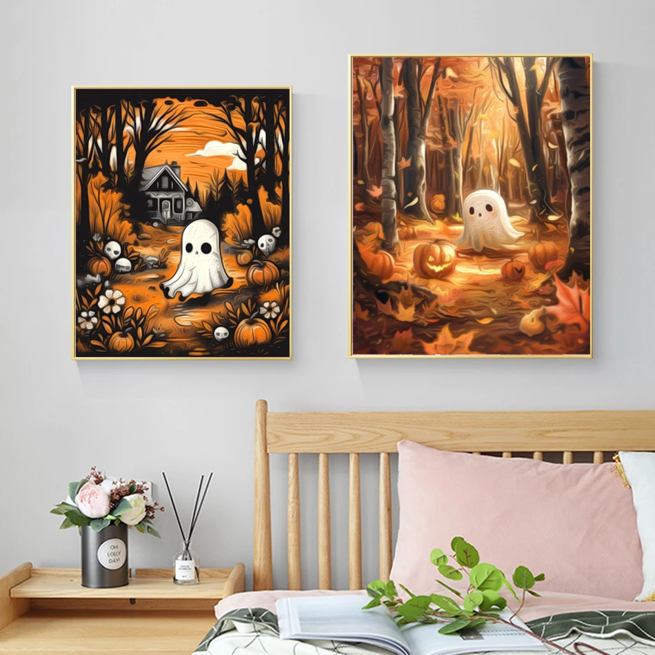 SDOYUNO-Painting By Acrylic Number,Halloween Ghost Forest Pumpkin,Original Gifts,Diy,Handicraft,Picture Drawing,Home Decoration