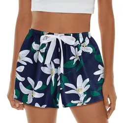 Summer Womens Floral Shorts Lightweight Bohemian Elastic Waist Lounge Bottoms Sportwear with Pockets Female Wide Leg Shorts