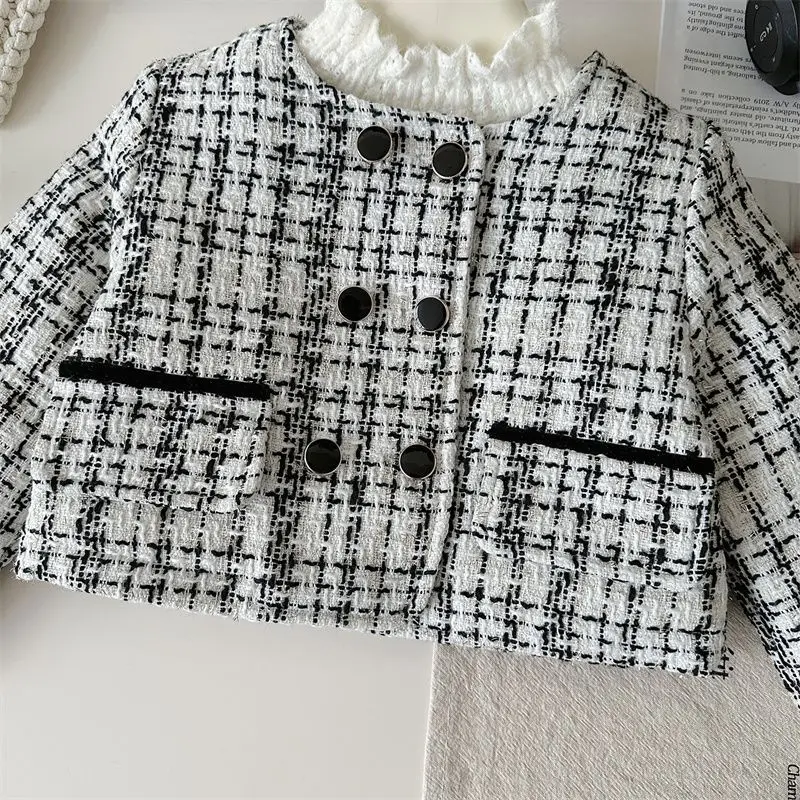 Children\'s Clothing Sets Plaid Coat + Pleated Skirt 2pcs Sets Autumn and Winter Sets Baby Girl Clothes Outfit Set