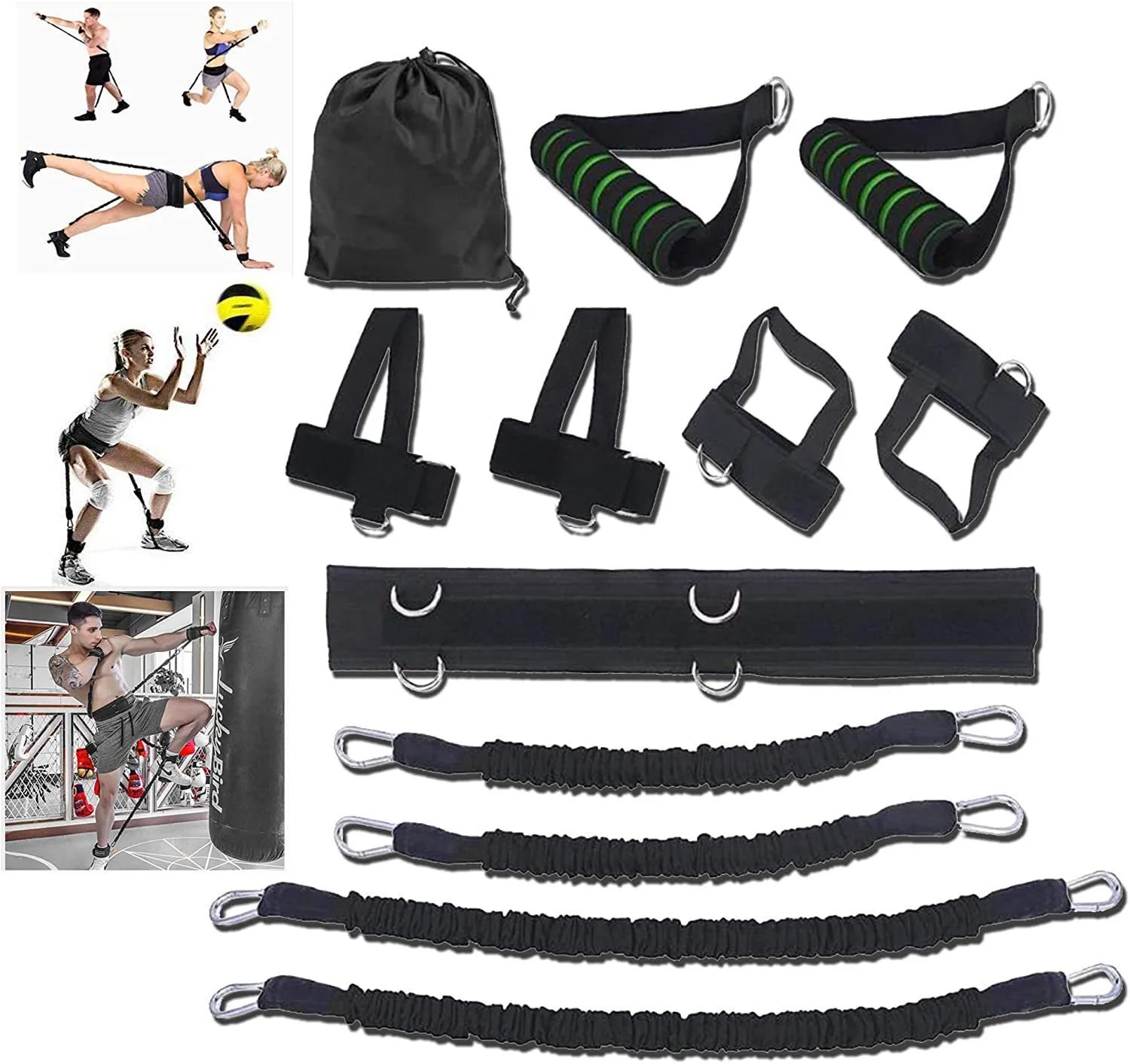 

40-150LB Rubber Boxing Training Belt Set Speed Agility Exercise Resistance Band