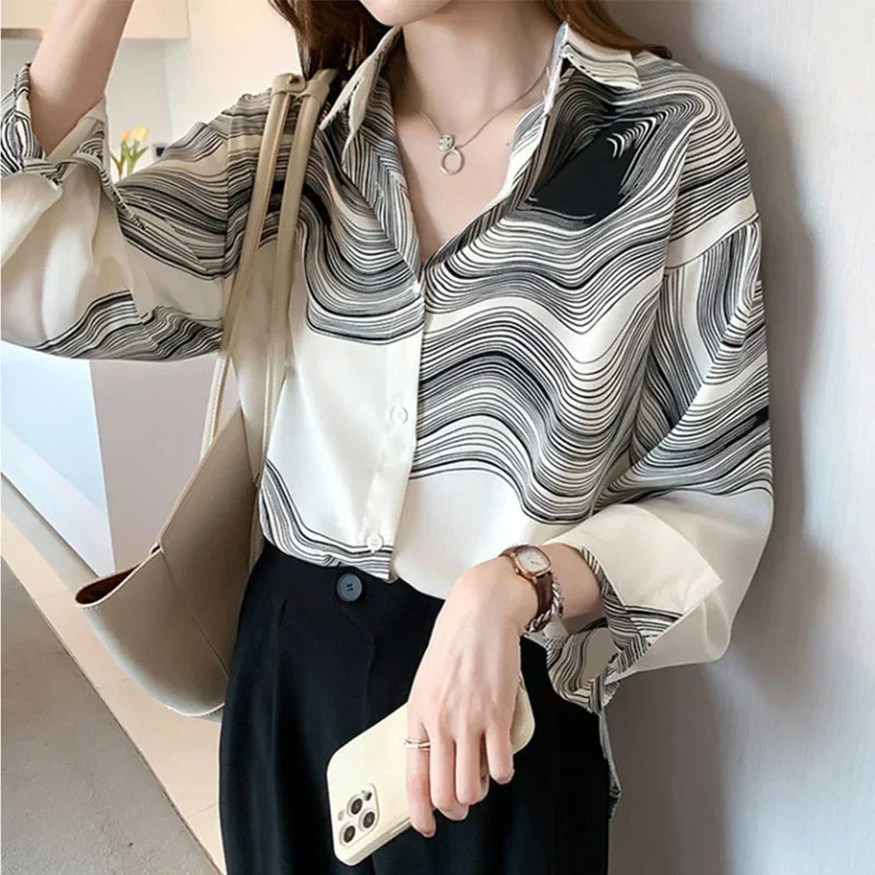 Lente Zomer Dames Lange Mouwen Shirts Dames Turn-Down Kraag Tops Vrouwelijke Losse Casual Street Shirts Knoop Up Vintage Blouse