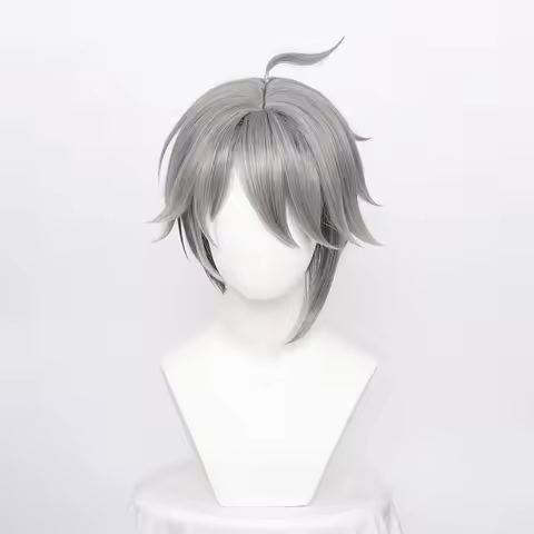 Genshin Impact Al Haitham Cosplay Wig 30cm Short Gray Wig Cosplay Anime Cosplay Wigs Heat Resistant Synthetic Wigs + Wig Cap