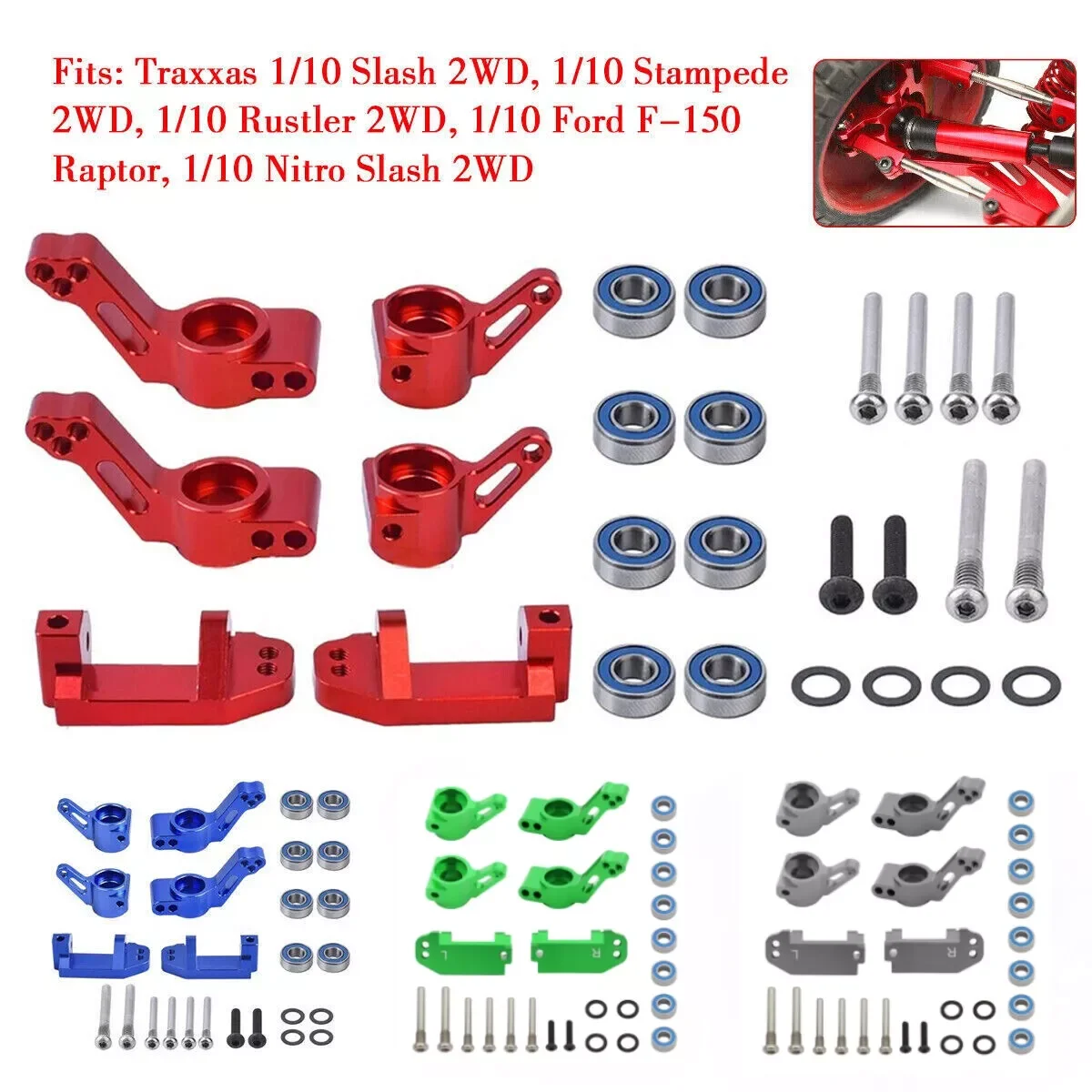 Metal Front Caster Block Steering Blocks Rear Stub Axle Carriers Kit for 1/10 Traxxas 2WD Slash Stampede Rustler Parts