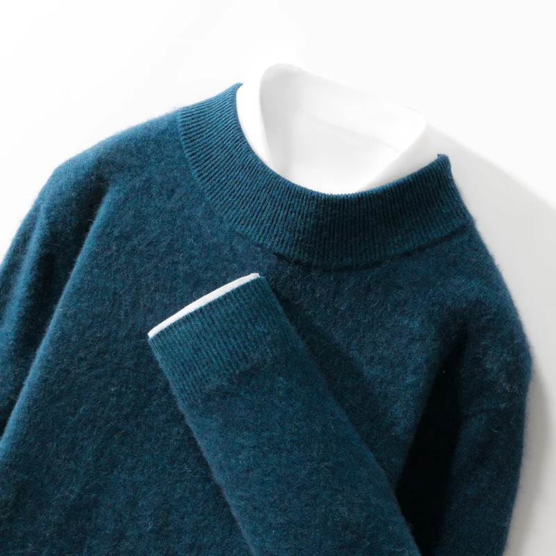 Autumn And Winter New 100% Wool Men's Semi-Turtle Sweater Neck Loose Pullover Knitted Bottoming Shirt Top