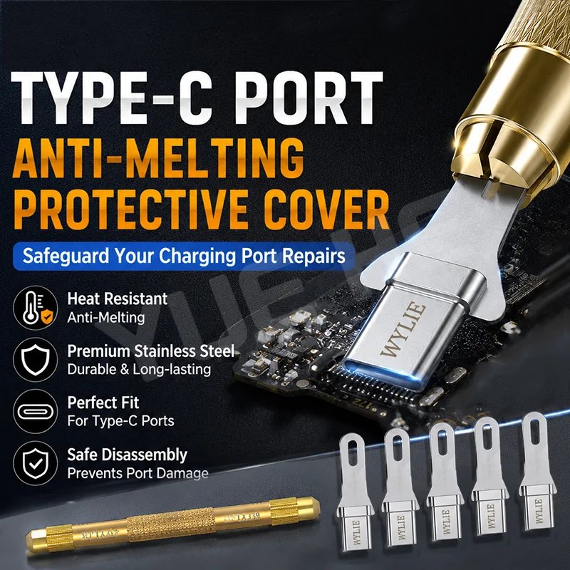 WYLIE Type-C Anti-Melting Protector Heat-Resistant Port Shield Kit with Non-Slip Handle for Soldering&Disassembly