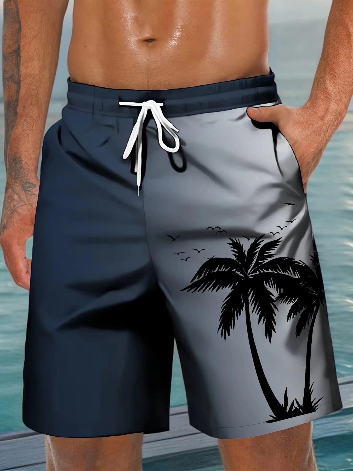 Gradientcolor 3D Coconut Tree Print Sport Waterproof Quickdry Men Kid Surfing Casual Outdoor Vacation Children Beach Short Pants