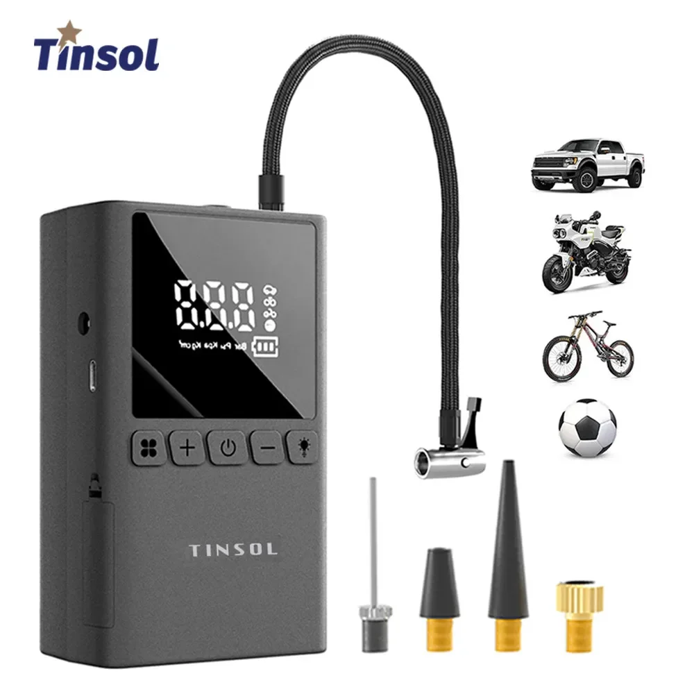 Image of TINSOL 150PSI Tragbare Motorrad-Luftpumpe – Kabelloser Reifenfüller, geeignet für Fahrräder, Bälle, Motorräder und Autos