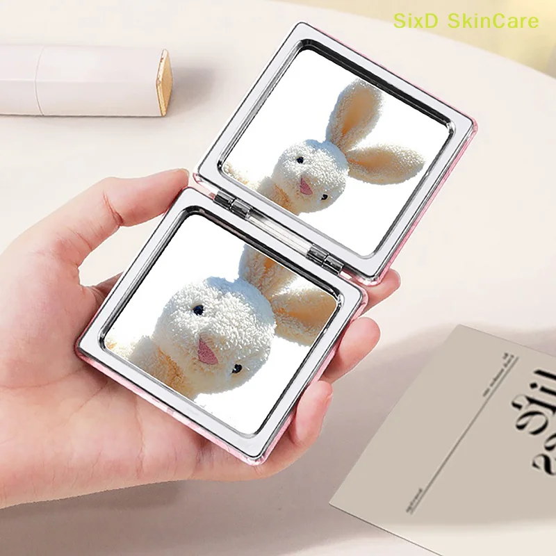 Cartoon Animal Folding Makeup Mirror PU Leather Mini Double-Sided Cosmetic Mirror Portable Girls Square High-Definition Mirror