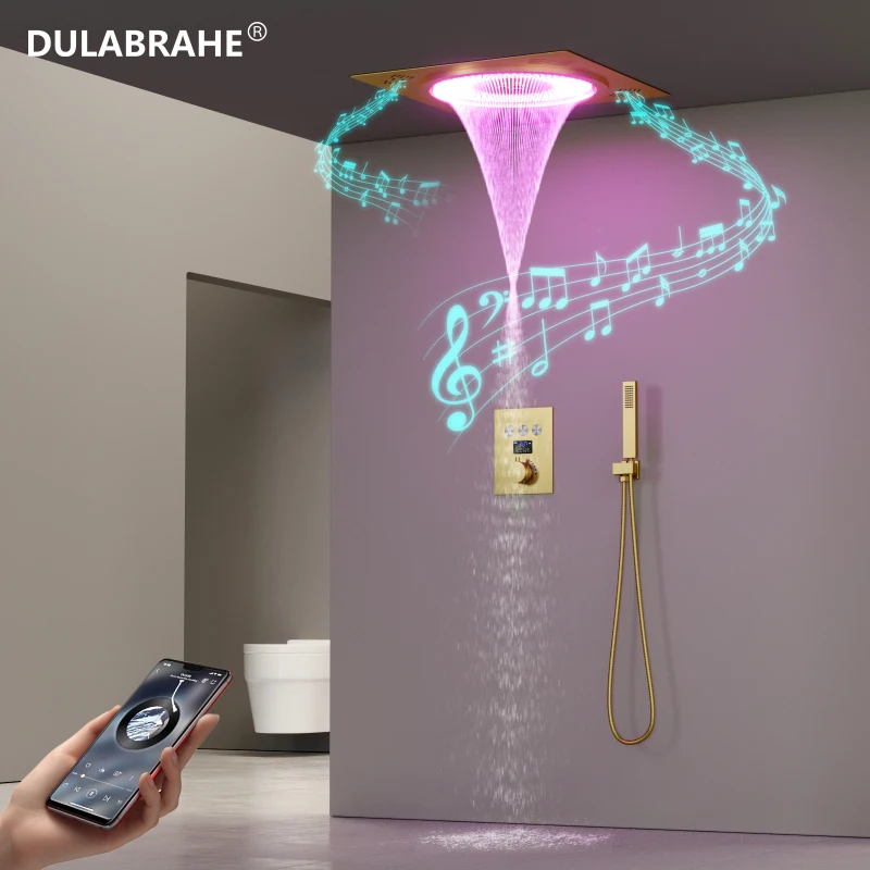 

Большая душевая система с LED-подсветкой, смесителем для ванной, душевой лейкой с эффектом дождя, умным цифровым дисплеем и термостатическим переключателем