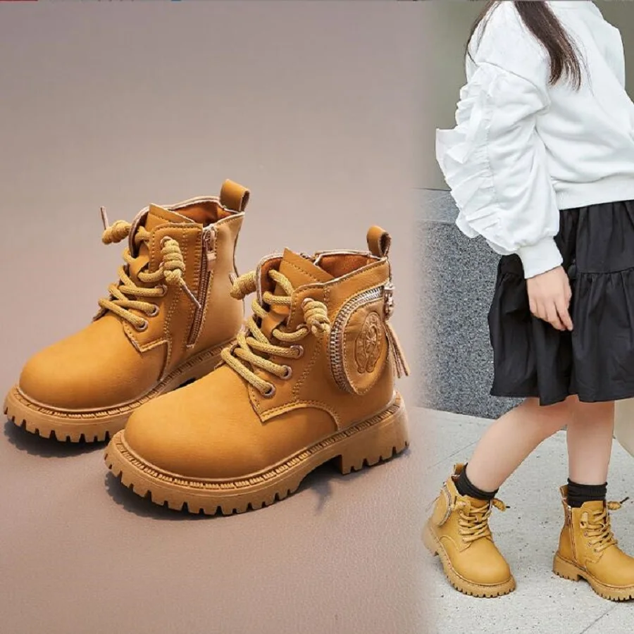 

Children's Side Zippered Autumn Winter Cotton Shoes Girls Fashionable Riding Boots Boys' Anti Slip Casual Soft Soled Short Boots