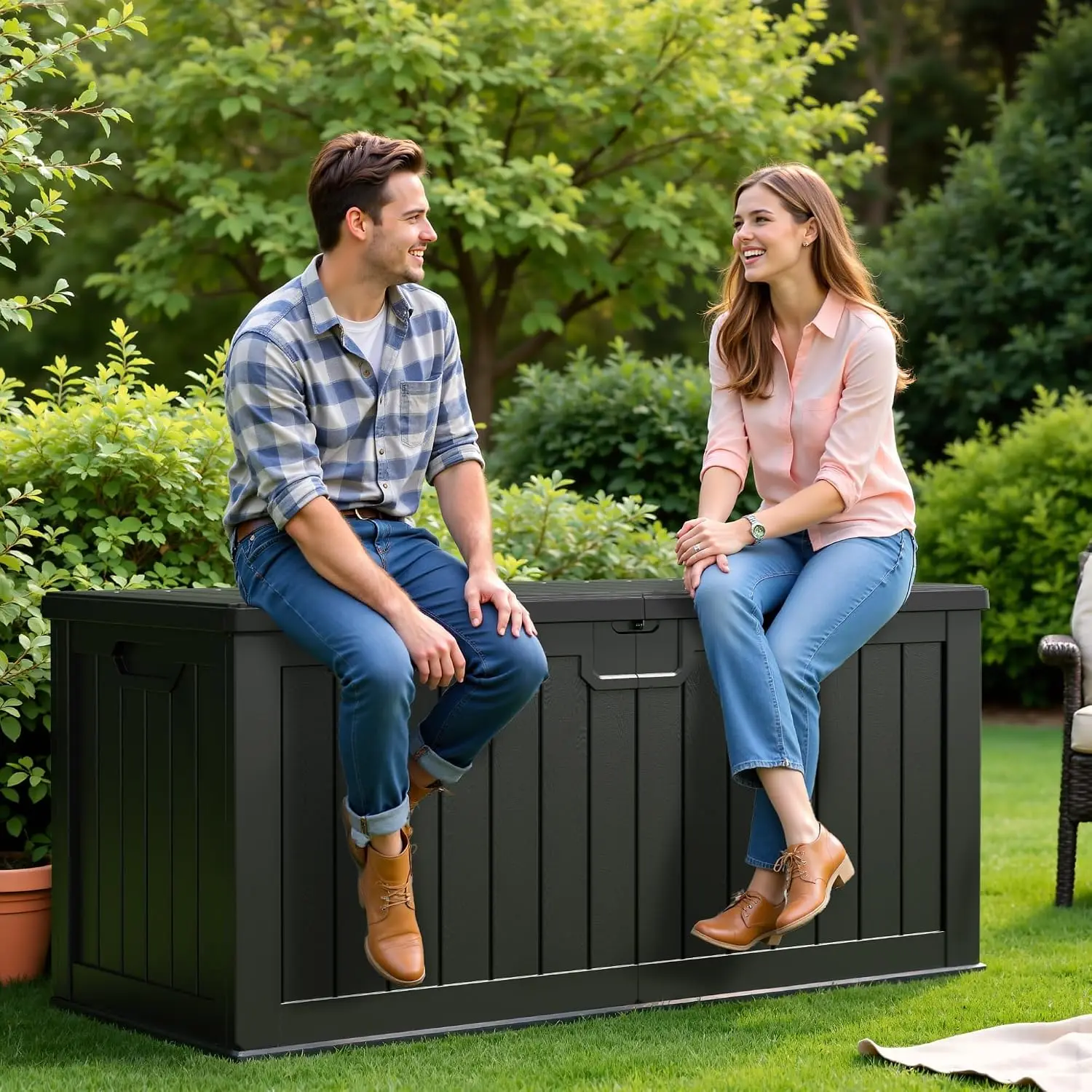 250 Gallon Resin Deck Box, XXL Waterproof Storage Box with Divider