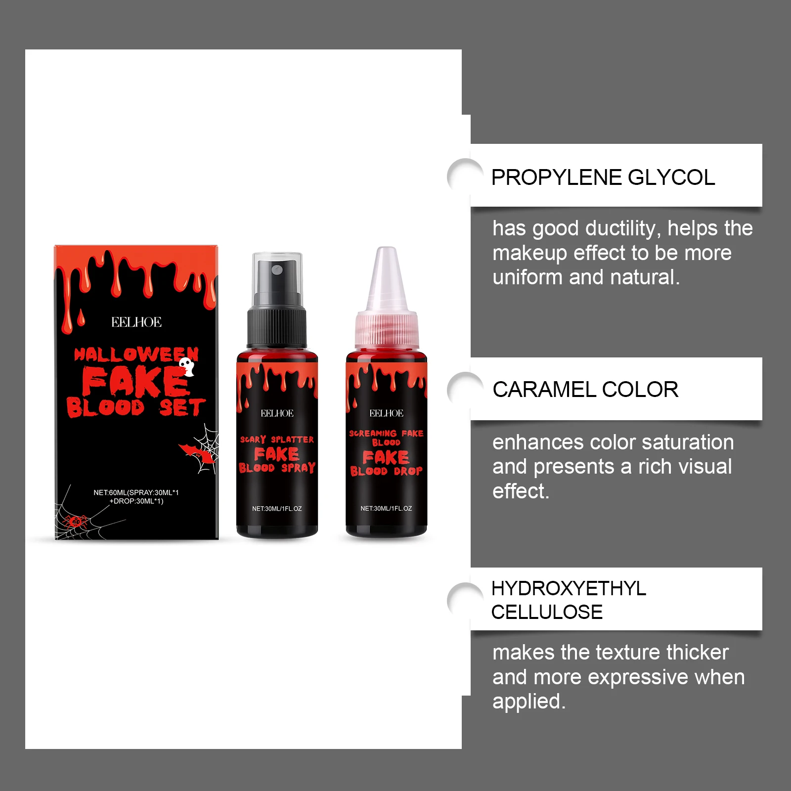 Zestaw do makijażu efektów specjalnych na Halloween Eelhope z realistycznym żelem krwi i efektem kapiącej krwi