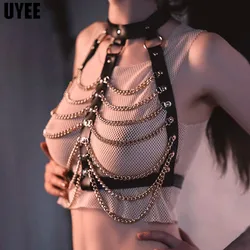 UYEE Sexy Harness for Women Silvery Body Chain PU Leather Bondage Lingerie Punk Sword Belt Bdsm Underwear Gothic Rave Clothes