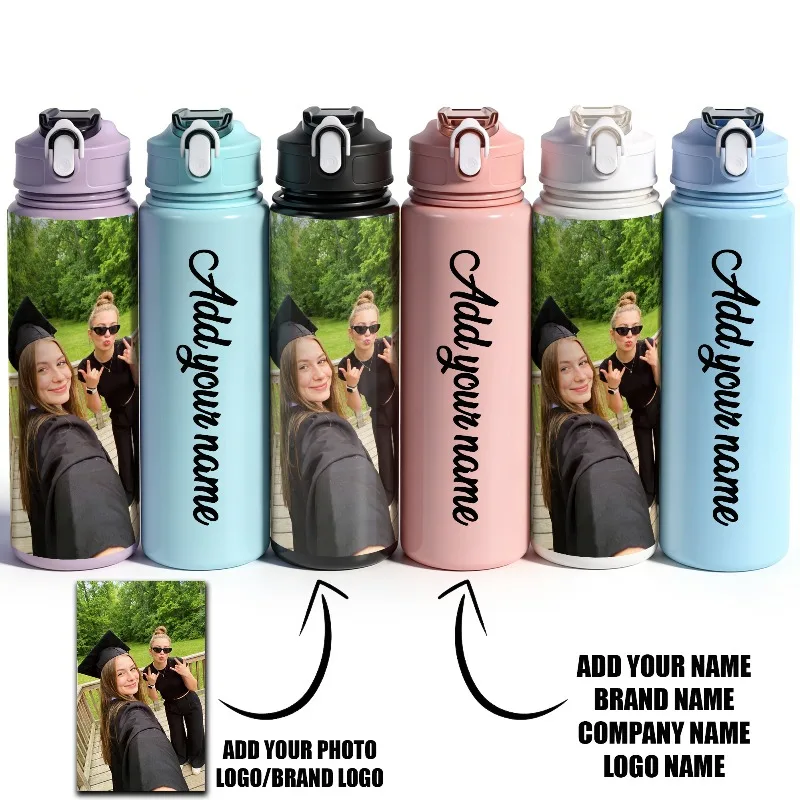 Personalized 750ml Sports Water Bottle Name&Pattern Leakproof for Outdoor Hiking Cycling Fitness Ideal Birthday Gift for Friends
