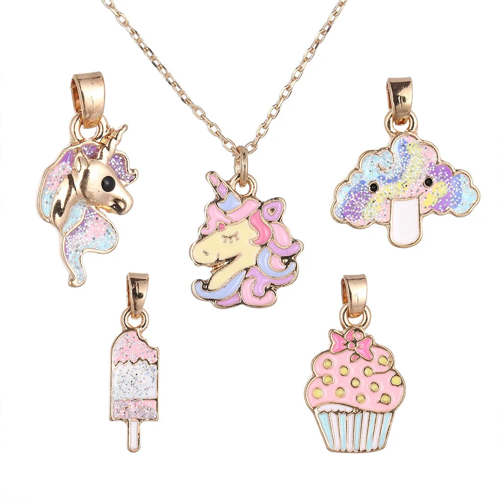 Kids Fashion Cartoon Unicorn Dial Belt Quartz Watch Necklace Combo Set Children's Watch Girl Gitf Women's Watches Girls Item