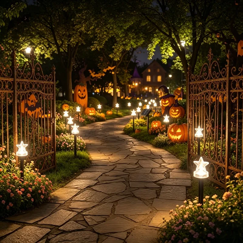 1 Set of Solar Pentagram Guiding Lights, 20 LED Solar Lawn Lights, IP44 Waterproof, Suitable for Path Decoration of Walkways, Courtyards, Gardens, Camping, Parties, Wedding Lawn Paths, Christmas and Halloween Decorations - view 4