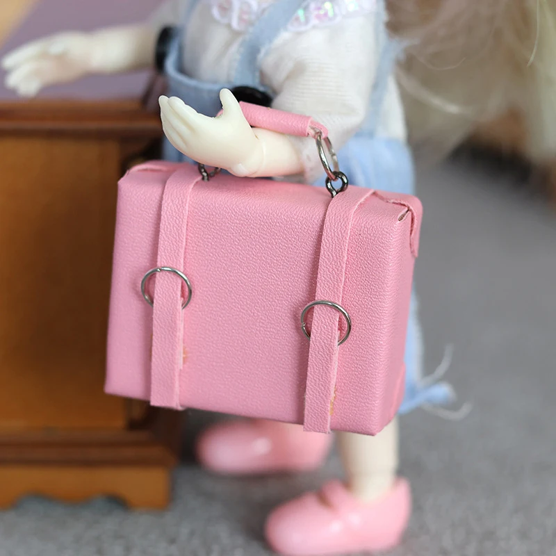 1Pc Dollhouse Miniature Leather Luggage Trunk Suitcase Mini Vintage Wood Box Model Dolls Accessories Dollhouse Scene Decor